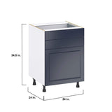 J COLLECTION Devon 24 in. W x 24 in. D x 34.5 in. H Painted Blue Shaker Assembled Base Kitchen Cabinet with Two 5 in. Drawers