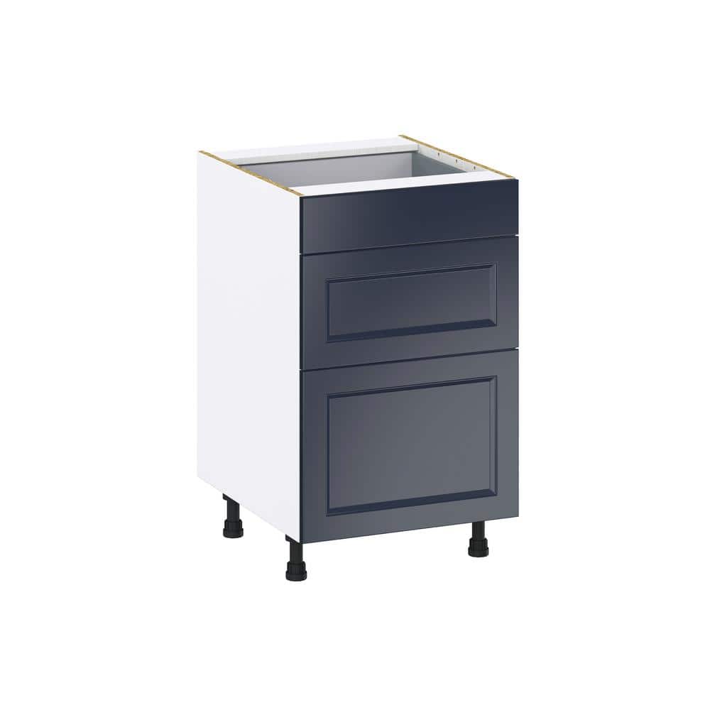 J COLLECTION Devon Painted Blue Shaker Assembled Base Kitchen Cabinet with 3 Drawers 21 in. W x 34.5 in. H x 24 in. D