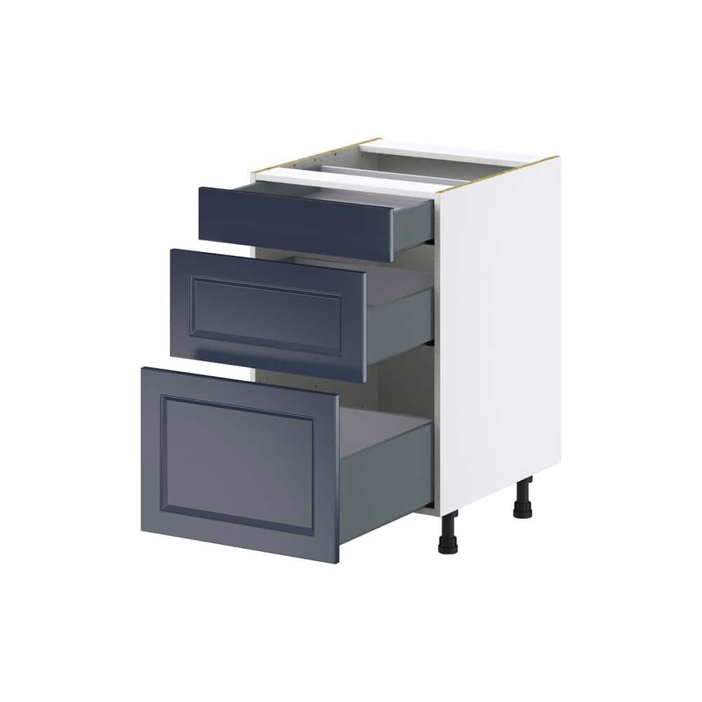 J COLLECTION Devon Painted Blue Shaker Assembled Base Kitchen Cabinet with 3 Drawers 21 in. W x 34.5 in. H x 24 in. D