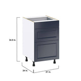 J COLLECTION Devon Painted Blue Shaker Assembled Base Kitchen Cabinet with 3 Drawers 21 in. W x 34.5 in. H x 24 in. D