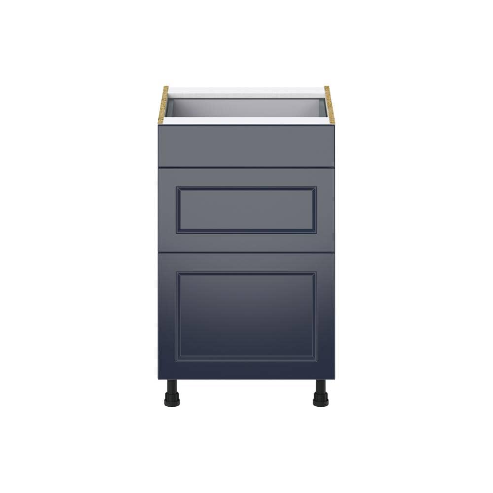 J COLLECTION Devon Painted Blue Shaker Assembled Base Kitchen Cabinet with 3 Drawers 21 in. W x 34.5 in. H x 24 in. D