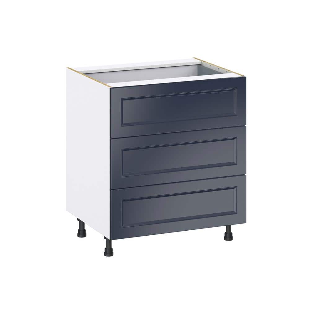 J COLLECTION 30 in. W x 24 in. D x 34.5 in. H Devon Painted Blue Shaker Assembled Base Kitchen Cabinet with Inner Drawer