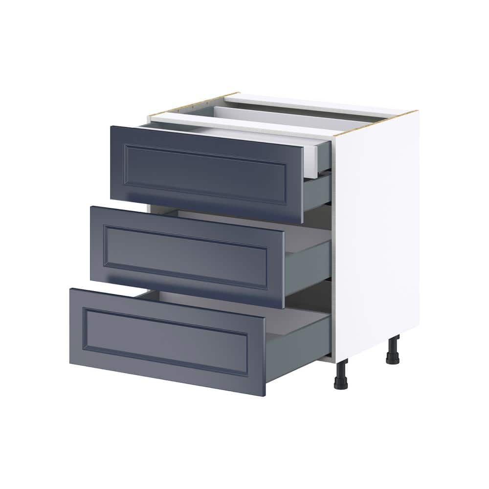 J COLLECTION 30 in. W x 24 in. D x 34.5 in. H Devon Painted Blue Shaker Assembled Base Kitchen Cabinet with Inner Drawer
