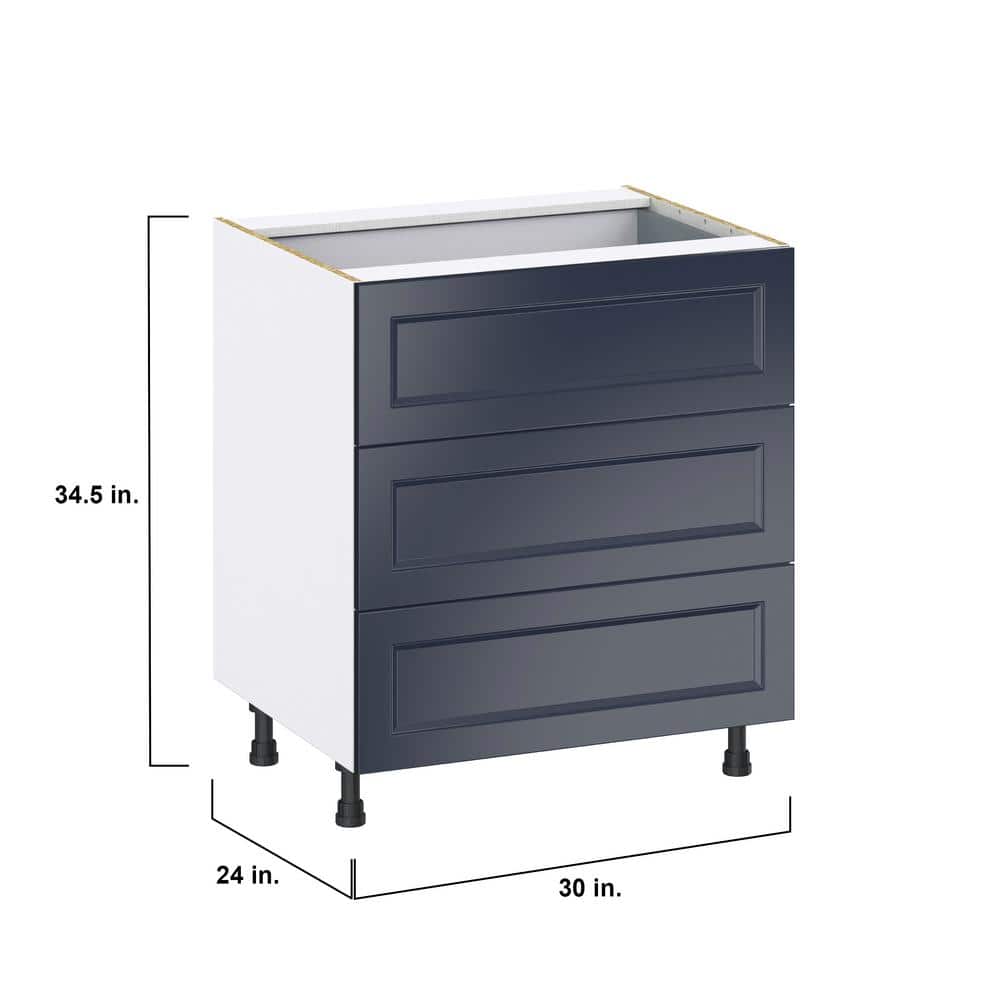 J COLLECTION 30 in. W x 24 in. D x 34.5 in. H Devon Painted Blue Shaker Assembled Base Kitchen Cabinet with Inner Drawer