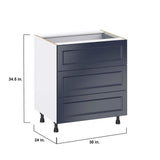 J COLLECTION 30 in. W x 24 in. D x 34.5 in. H Devon Painted Blue Shaker Assembled Base Kitchen Cabinet with Inner Drawer