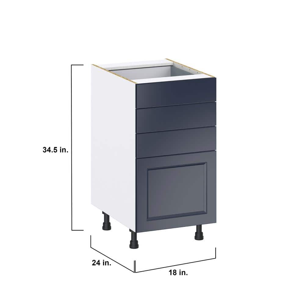 J COLLECTION 18 in. W x 24 in. D x 34.5 in. H Devon Painted Blue Shaker Assembled Base Kitchen Cabinet with 4-Drawers