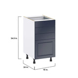 J COLLECTION 18 in. W x 24 in. D x 34.5 in. H Devon Painted Blue Shaker Assembled Base Kitchen Cabinet with 4-Drawers