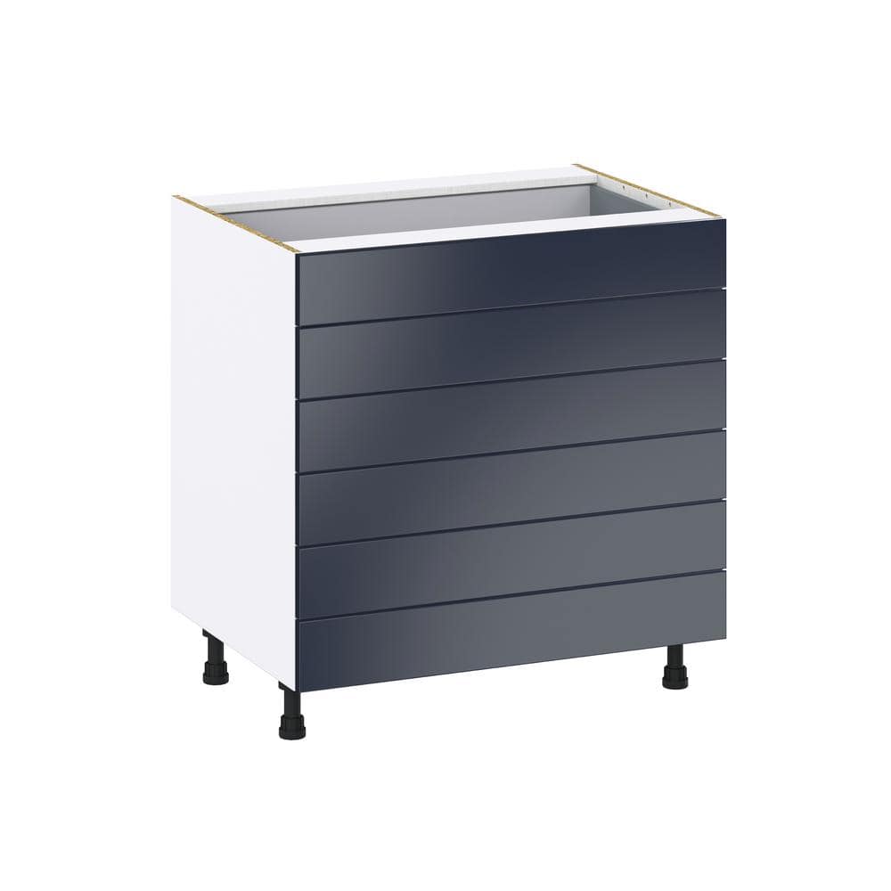 J COLLECTION 33 in. W x 34.5 in. H x 24 in. D Devon Painted Blue Shaker Assembled Base Kitchen Cabinet with 6-Drawers