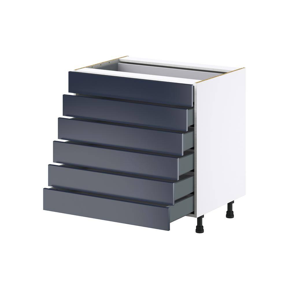J COLLECTION 33 in. W x 34.5 in. H x 24 in. D Devon Painted Blue Shaker Assembled Base Kitchen Cabinet with 6-Drawers