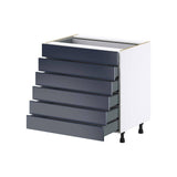 J COLLECTION 33 in. W x 34.5 in. H x 24 in. D Devon Painted Blue Shaker Assembled Base Kitchen Cabinet with 6-Drawers