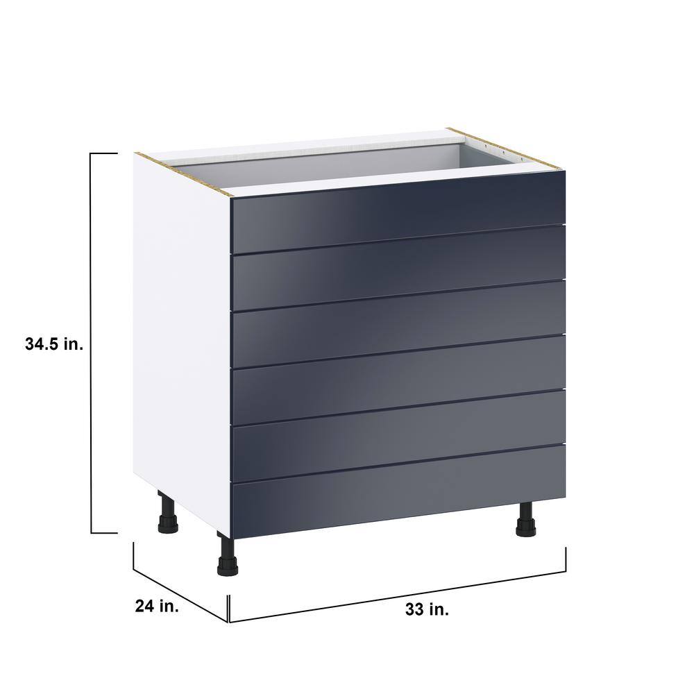 J COLLECTION 33 in. W x 34.5 in. H x 24 in. D Devon Painted Blue Shaker Assembled Base Kitchen Cabinet with 6-Drawers