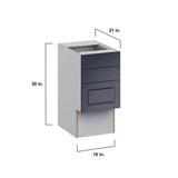 J COLLECTION Devon Painted Blue Recessed Assembled 15 in.W x 30 in. H x 21 in.D Vanity ADA 3 Drawers Base Kitchen Cabinet