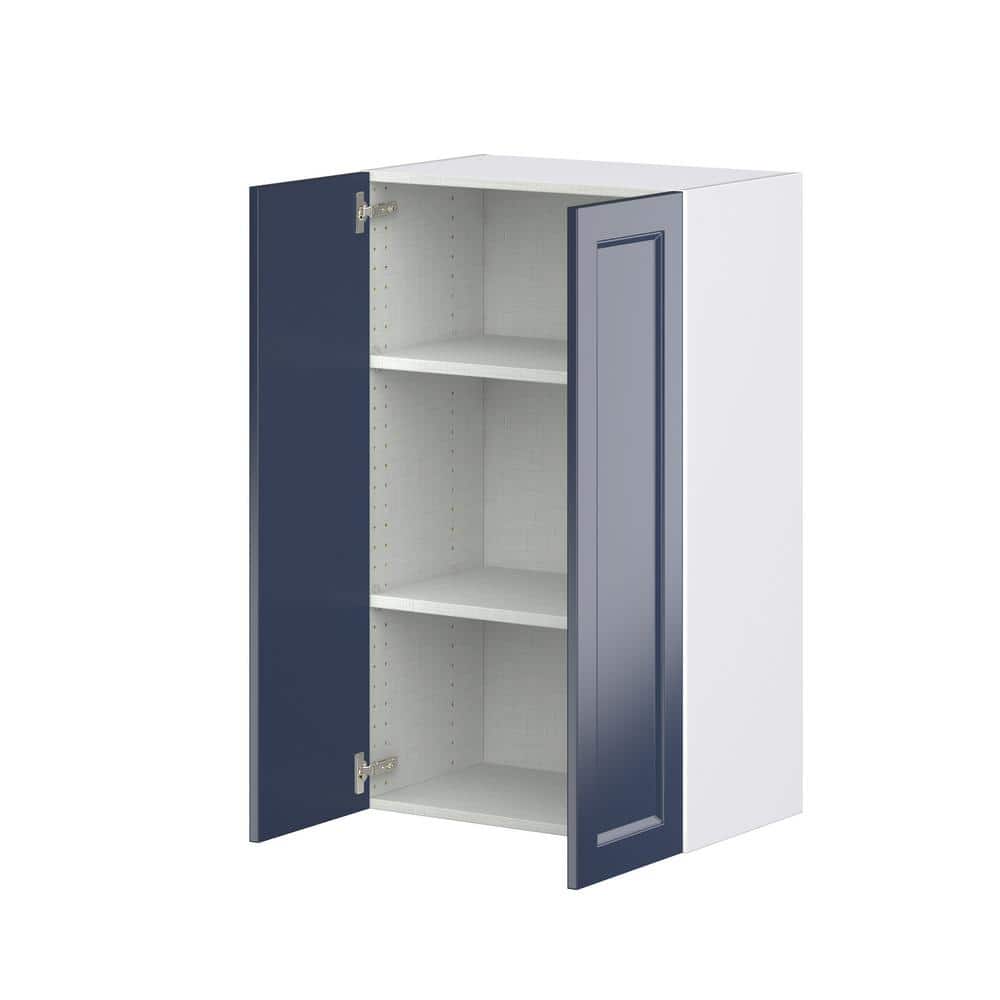 J COLLECTION Devon Painted 24 in. W x 40 in. H x 14 in. D Blue Recessed Assembled Wall Kitchen Cabinet