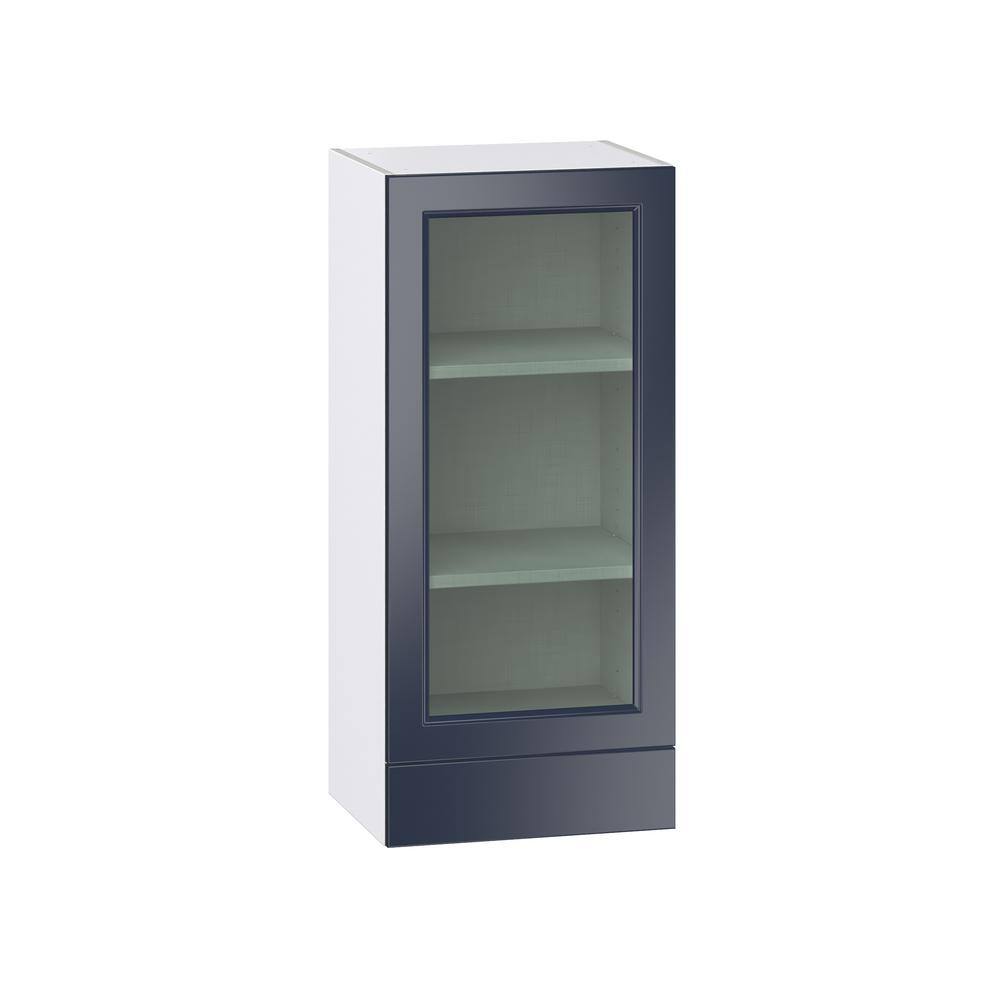 J COLLECTION 18 in. W x 40 in. H x 14 in. D Devon Painted Blue Recessed Assembled Wall Kitchen Cabinet with Glass Door and Drawer