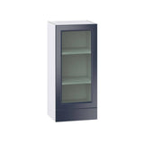 J COLLECTION 18 in. W x 40 in. H x 14 in. D Devon Painted Blue Recessed Assembled Wall Kitchen Cabinet with Glass Door and Drawer