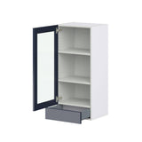 J COLLECTION 18 in. W x 40 in. H x 14 in. D Devon Painted Blue Recessed Assembled Wall Kitchen Cabinet with Glass Door and Drawer