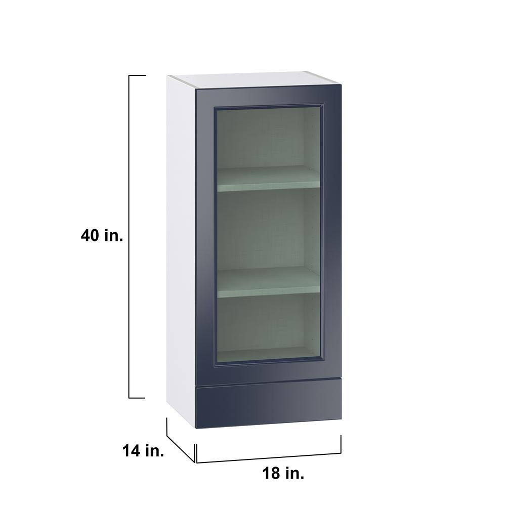 J COLLECTION 18 in. W x 40 in. H x 14 in. D Devon Painted Blue Recessed Assembled Wall Kitchen Cabinet with Glass Door and Drawer