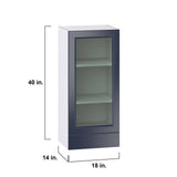 J COLLECTION 18 in. W x 40 in. H x 14 in. D Devon Painted Blue Recessed Assembled Wall Kitchen Cabinet with Glass Door and Drawer