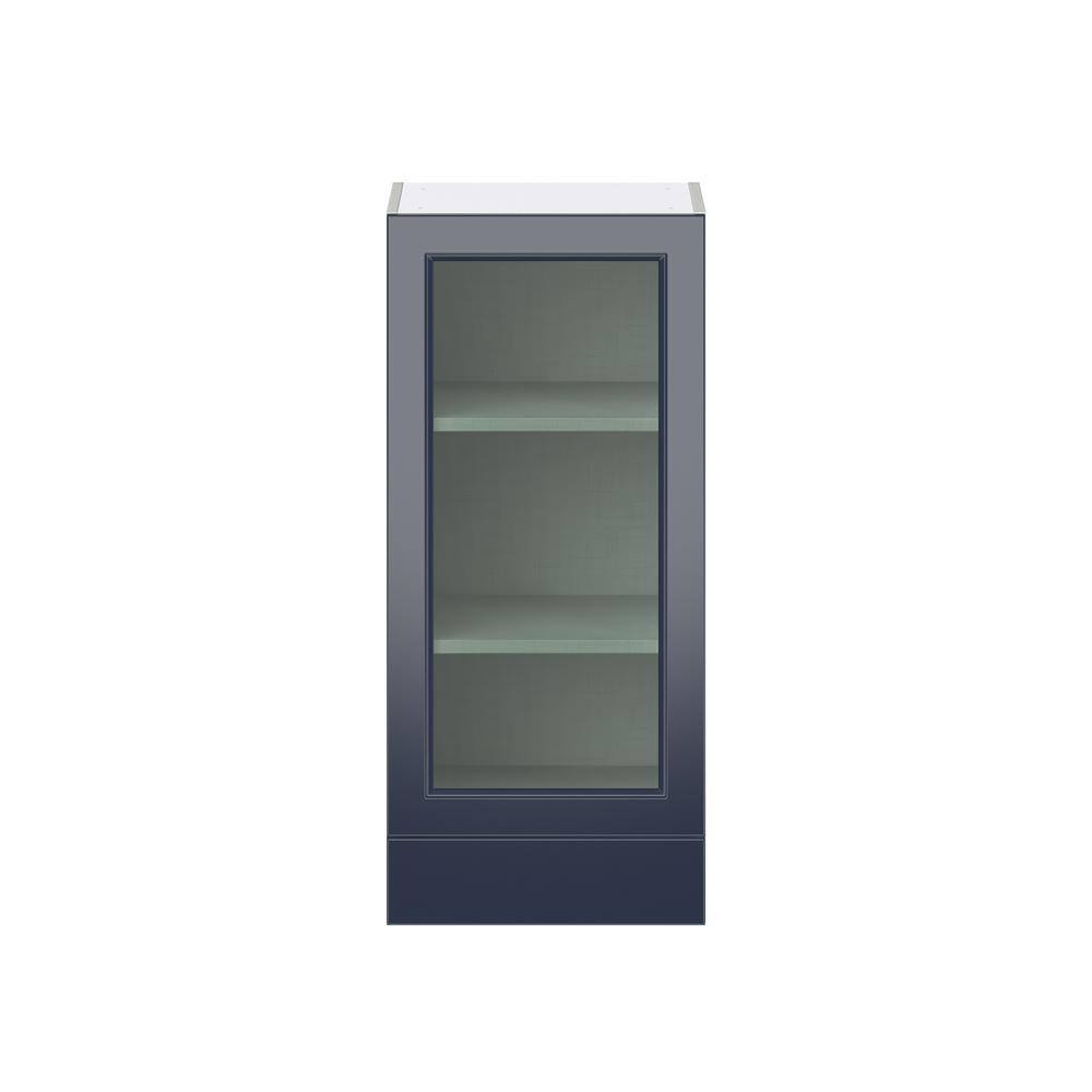 J COLLECTION 18 in. W x 40 in. H x 14 in. D Devon Painted Blue Recessed Assembled Wall Kitchen Cabinet with Glass Door and Drawer
