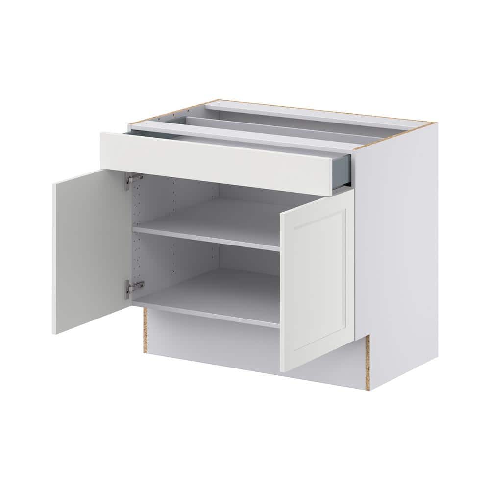 J COLLECTION Alton Painted White Recessed Assembled 36 in. W x 32.5 in. H x 23.75 in. D Accessible ADA 1 Drawer Base Kitchen Cabinet