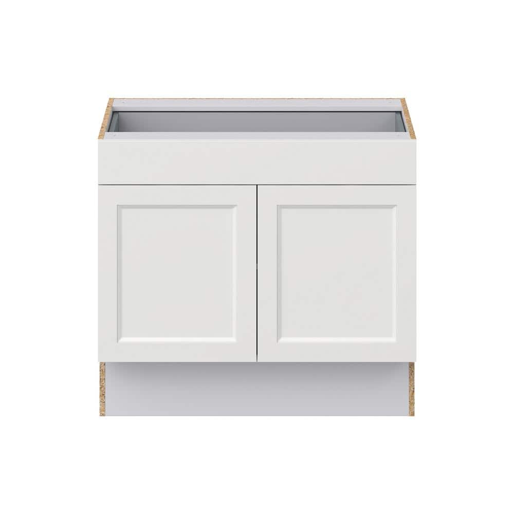 J COLLECTION Alton Painted White Recessed Assembled 36 in. W x 32.5 in. H x 23.75 in. D Accessible ADA 1 Drawer Base Kitchen Cabinet