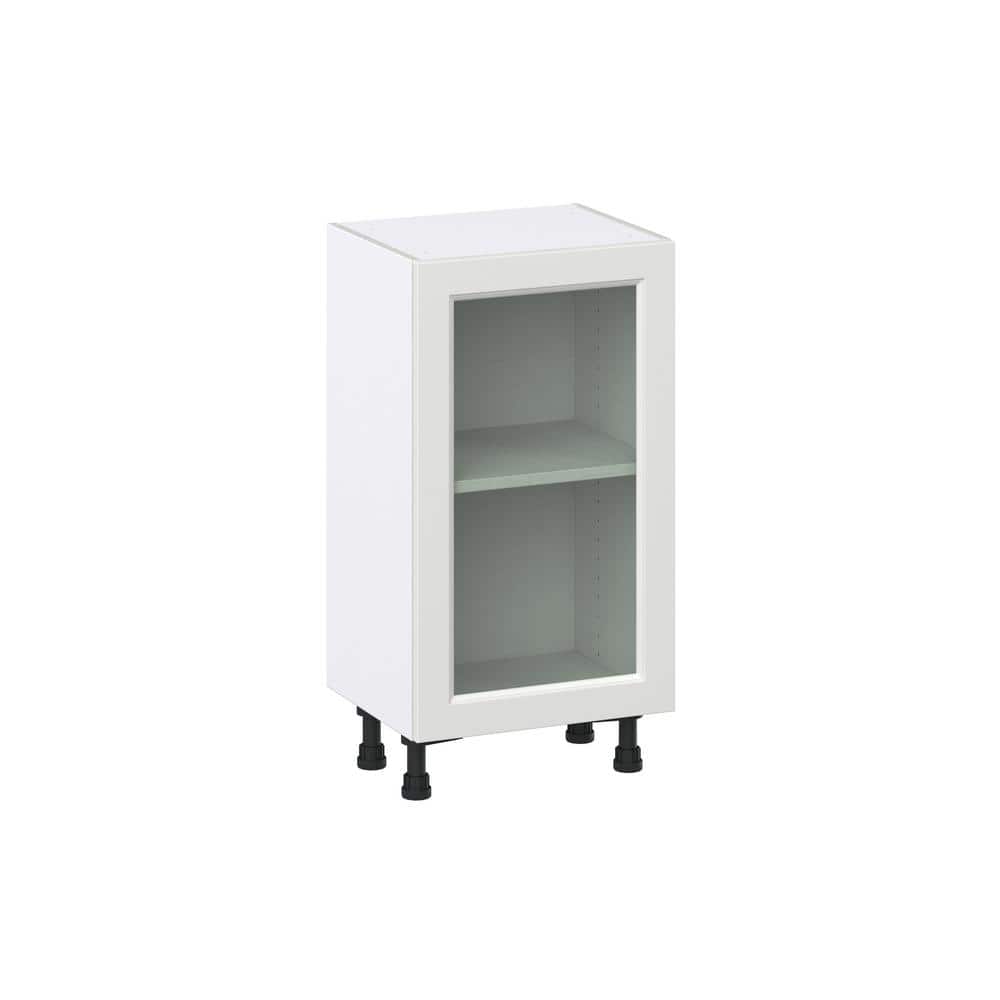 J COLLECTION 18 in. W x 14 in. D x 34.5 in. H Alton Painted White Shaker Assembled Shallow Base Kitchen Cabinet with Glass Door