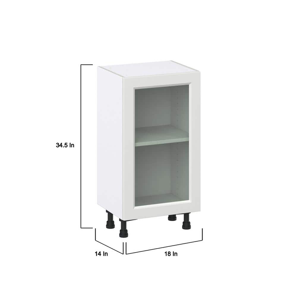 J COLLECTION 18 in. W x 14 in. D x 34.5 in. H Alton Painted White Shaker Assembled Shallow Base Kitchen Cabinet with Glass Door