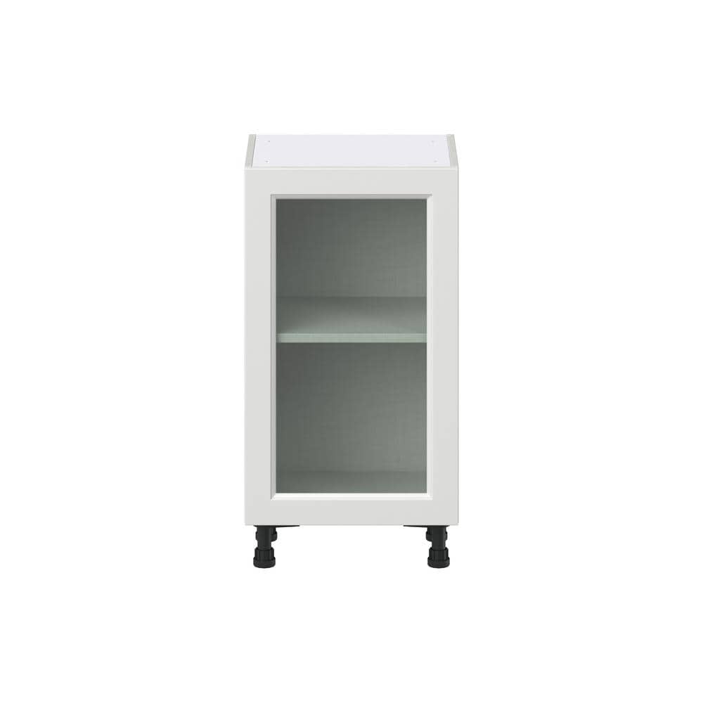 J COLLECTION 18 in. W x 14 in. D x 34.5 in. H Alton Painted White Shaker Assembled Shallow Base Kitchen Cabinet with Glass Door