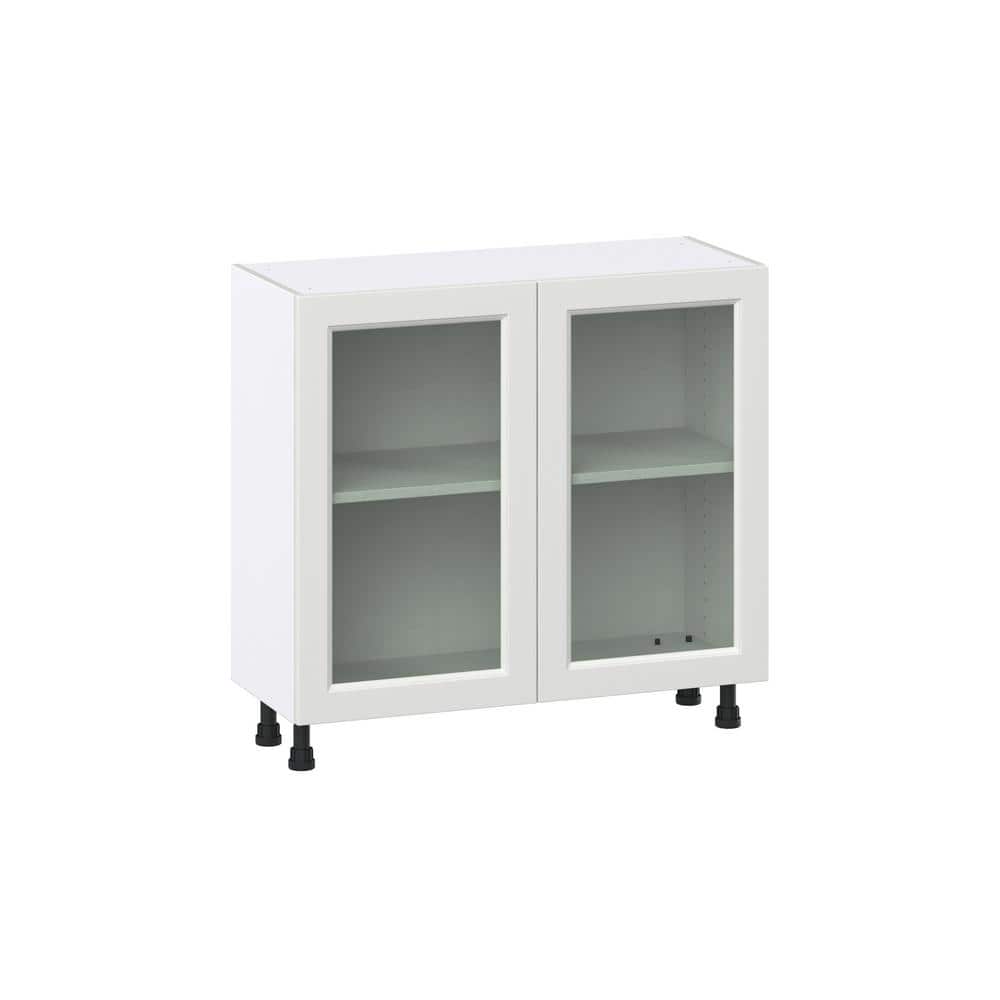 J COLLECTION 36 in. W x 14 in. D x 34.5 in. H Alton Painted White Shaker Assembled Shallow Base Kitchen Cabinet with Glass Doors