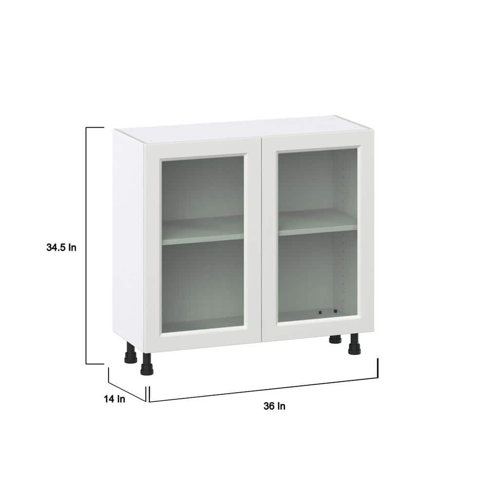 J COLLECTION 36 in. W x 14 in. D x 34.5 in. H Alton Painted White Shaker Assembled Shallow Base Kitchen Cabinet with Glass Doors