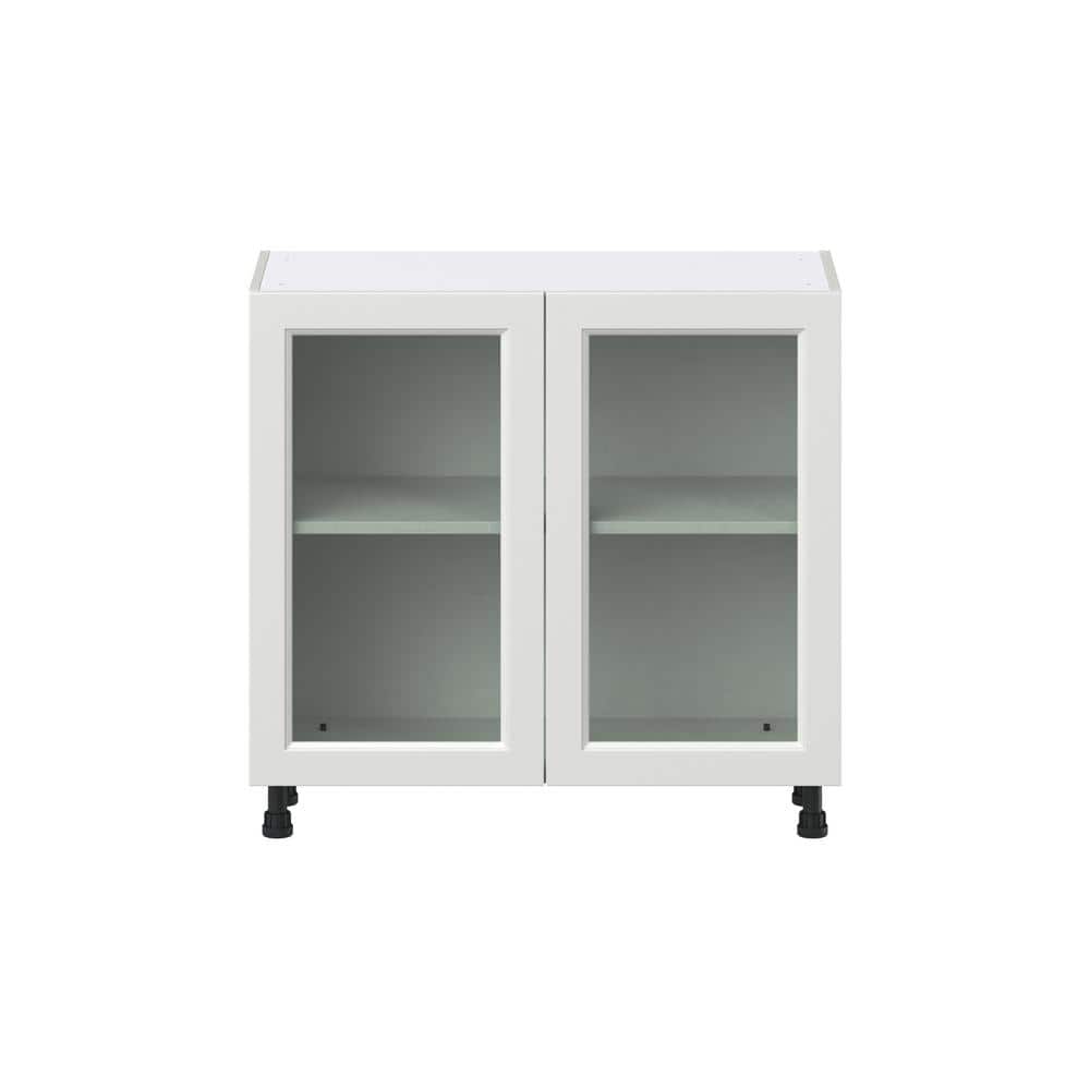 J COLLECTION 36 in. W x 14 in. D x 34.5 in. H Alton Painted White Shaker Assembled Shallow Base Kitchen Cabinet with Glass Doors