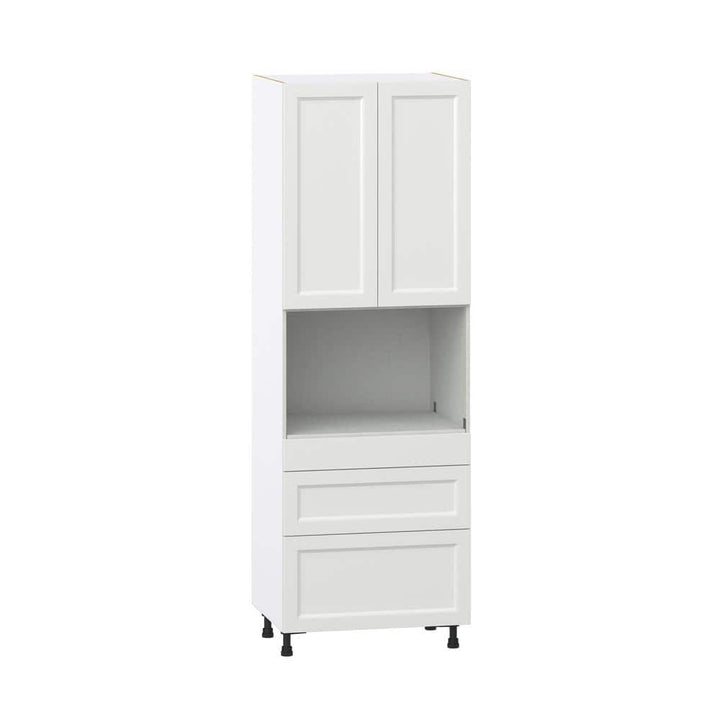 J COLLECTION Alton Painted 30 in. W x 89.5 in. H x 24 in. D in White Shaker Assembled Pantry Microwave Kitchen Cabinet with 3 Drawers