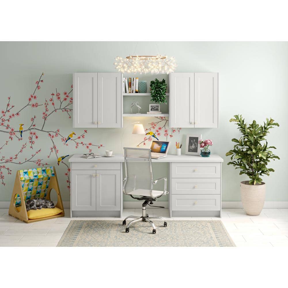 J COLLECTION Littleton 90 in. W x 89.5 in. H x 24 in. D Painted Light Gray Shaker Assembled Base Office Cabinet Bundle