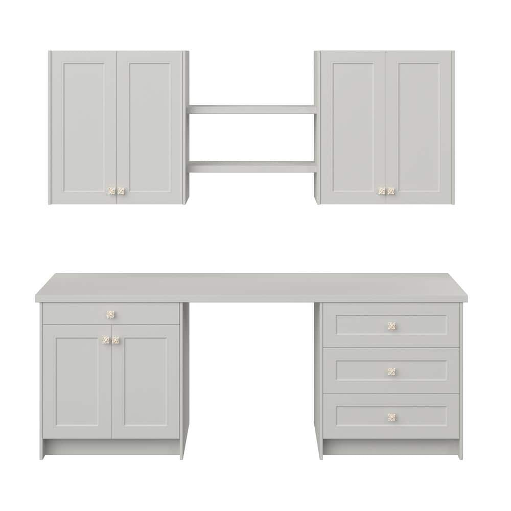 J COLLECTION Littleton 90 in. W x 89.5 in. H x 24 in. D Painted Light Gray Shaker Assembled Base Office Cabinet Bundle