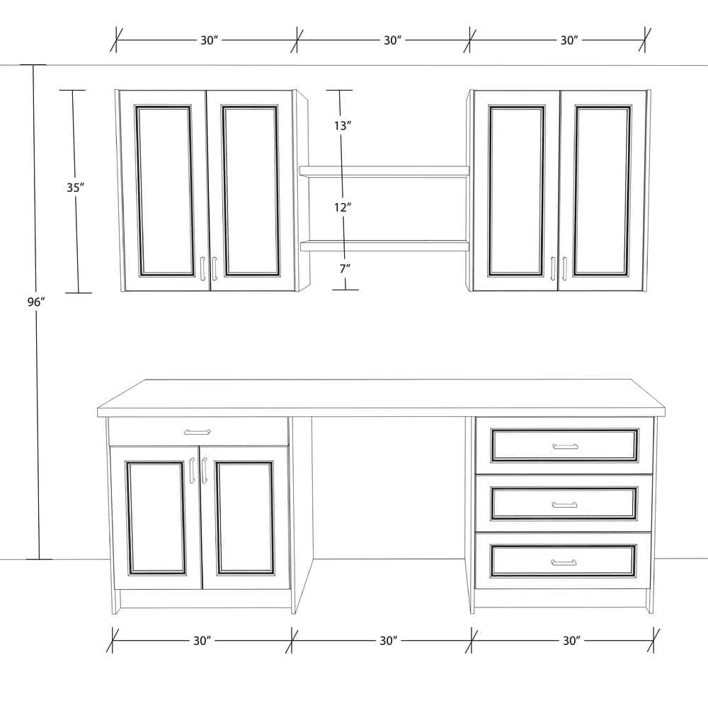 J COLLECTION Littleton 90 in. W x 89.5 in. H x 24 in. D Painted Light Gray Shaker Assembled Base Office Cabinet Bundle