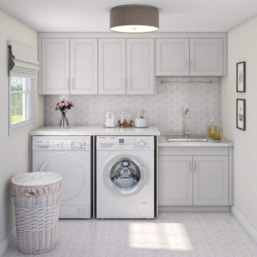 J COLLECTION Littleton 101 in. W x 89.5 in. H x 24 in. D Painted Light Gray Shaker Assembled Laundry Cabinet Bundle