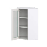 J COLLECTION 24 in. W x 40 in. H x 14 in. D Littleton Painted Light Gray Recessed Assembled GlassWall Diagonal Corner Kitchen Cabinet