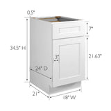 Design House Brookings Solid Wood Assembled Shaker 18 in. x 34.5 in. x 24 in. 1 Door 1 Drawer Base Kitchen Cabinet B18 in White