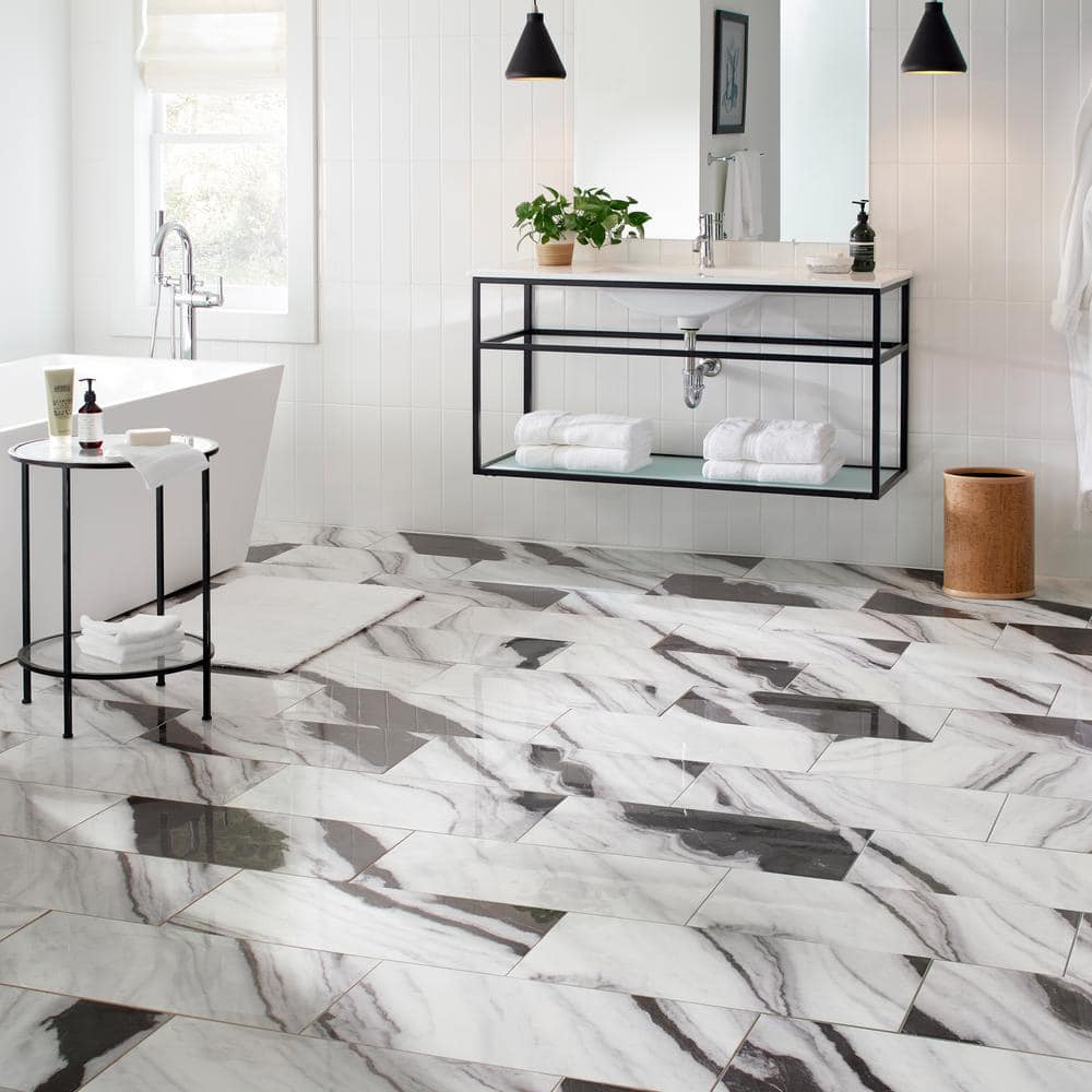Daltile Rapport Panda Marble Polished 12 in. x 24 in. Glazed Porcelain Floor and Wall Tile (17.1 sq. ft./Case)