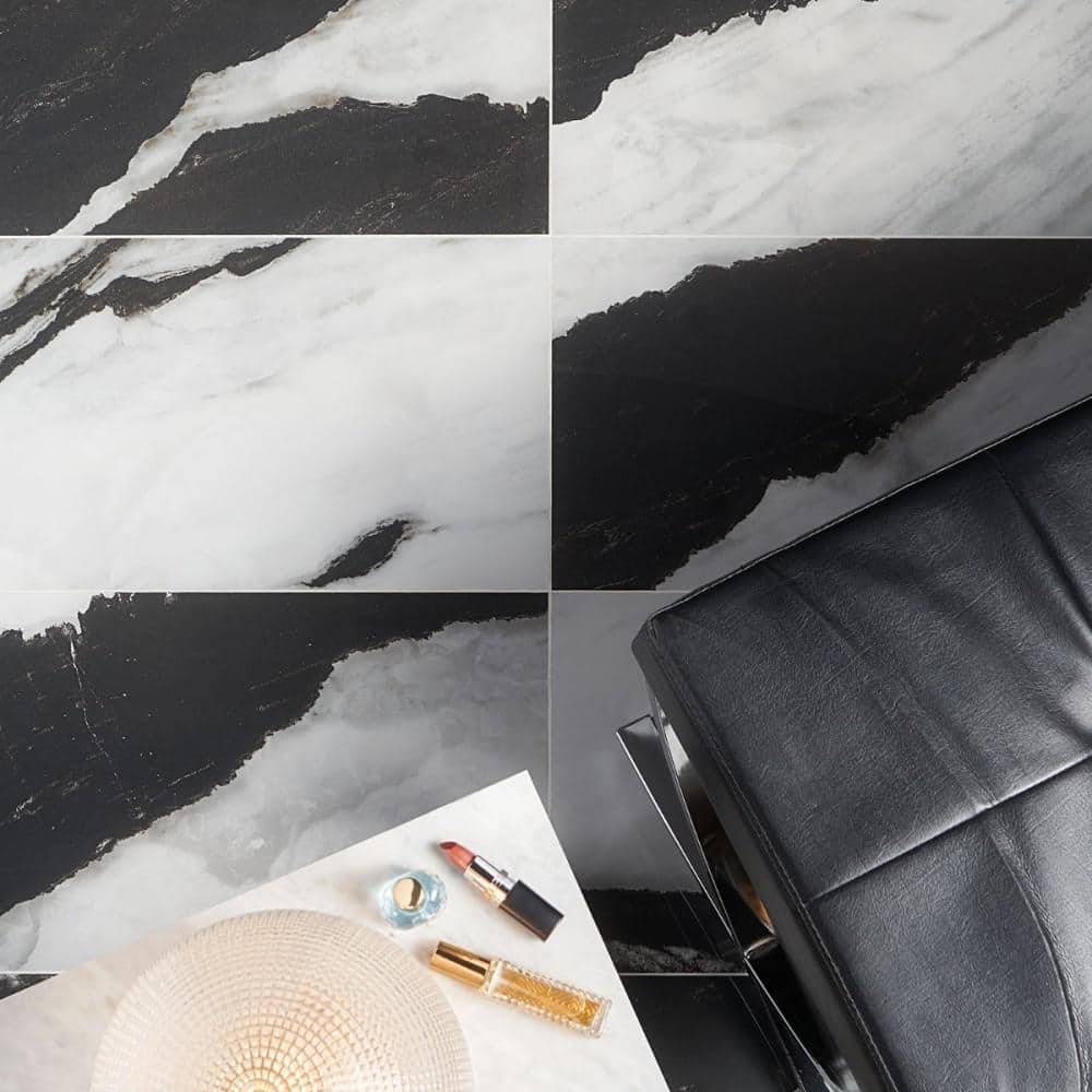 Saroshi Panda White 23.62 in. x 47.24 in. Polished Porcelain Floor and Wall Tile (15.5 sq. ft./Case)