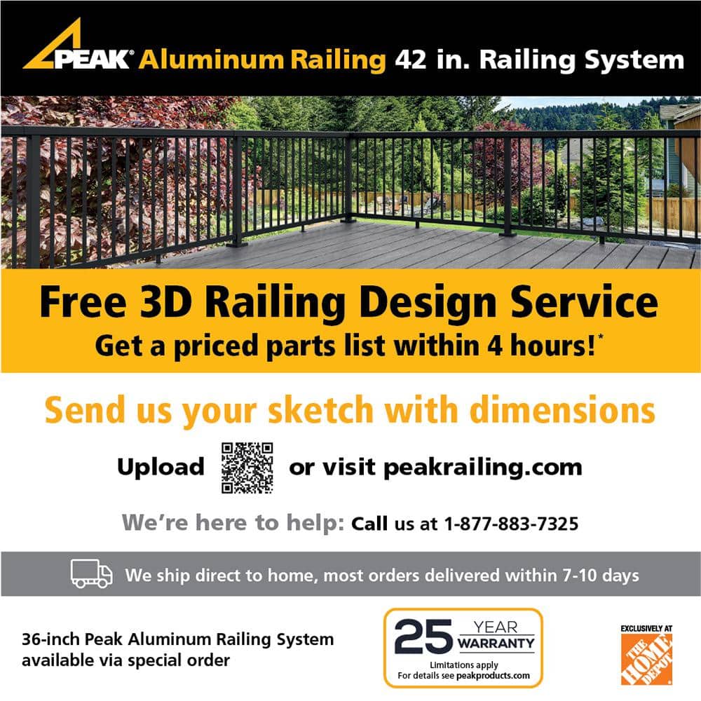 Peak Aluminum Railing 42 in. H x 6 in. W Aluminum Deck Railing Tinted Clear Glass Panel Kit