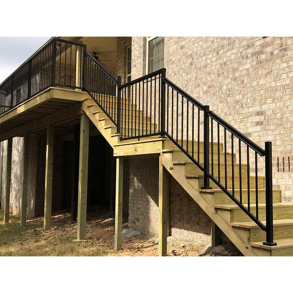 Peak Aluminum Railing 6 in. W Black Aluminum Deck Railing Stair Hand and Base Rail Bracket for 42 in. high system