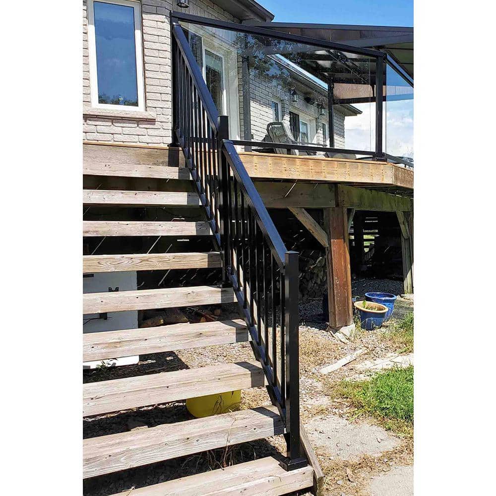 Peak Aluminum Railing 6 in. W Black Aluminum Deck Railing Stair Hand and Base Rail Bracket for 42 in. high system