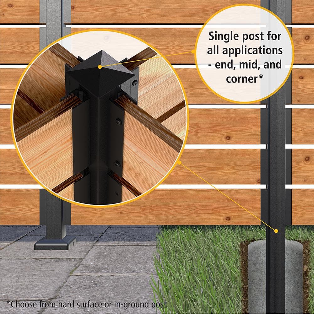 Peak Products Modular Fencing 94 in. H Matte Black Aluminum In-Ground Post for A 6 ft. H Outdoor Privacy Fence System