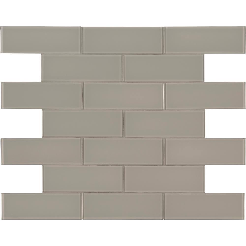 MSI Pebble 3 in. x 9 in. x 8mm Glossy Glass Gray Subway Tile (3.8 sq. ft. / case)