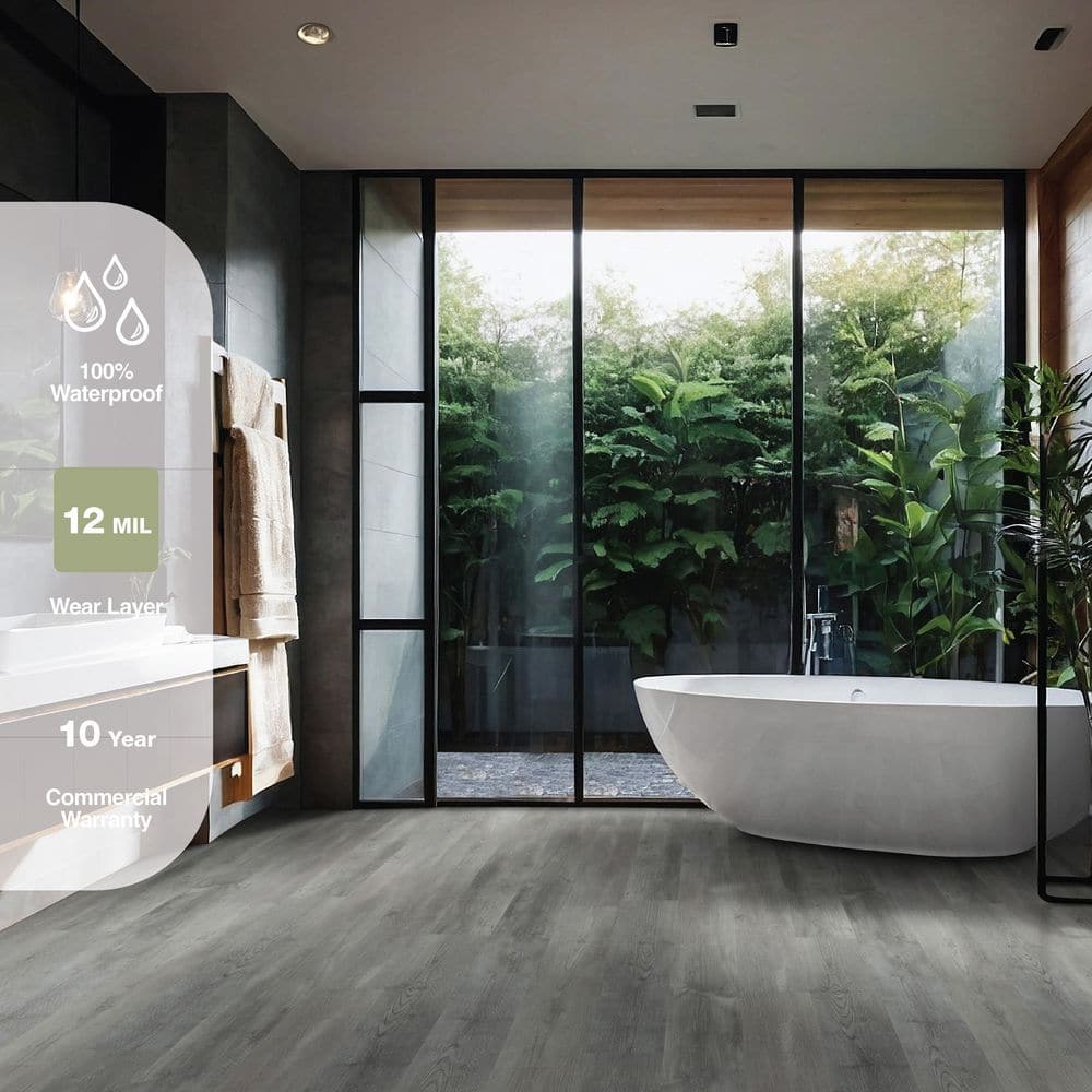 MSI Pelican Gray 7 in. x 48 in. Rigid Core Luxury Vinyl Plank Flooring (23.77 sq. ft. / case)