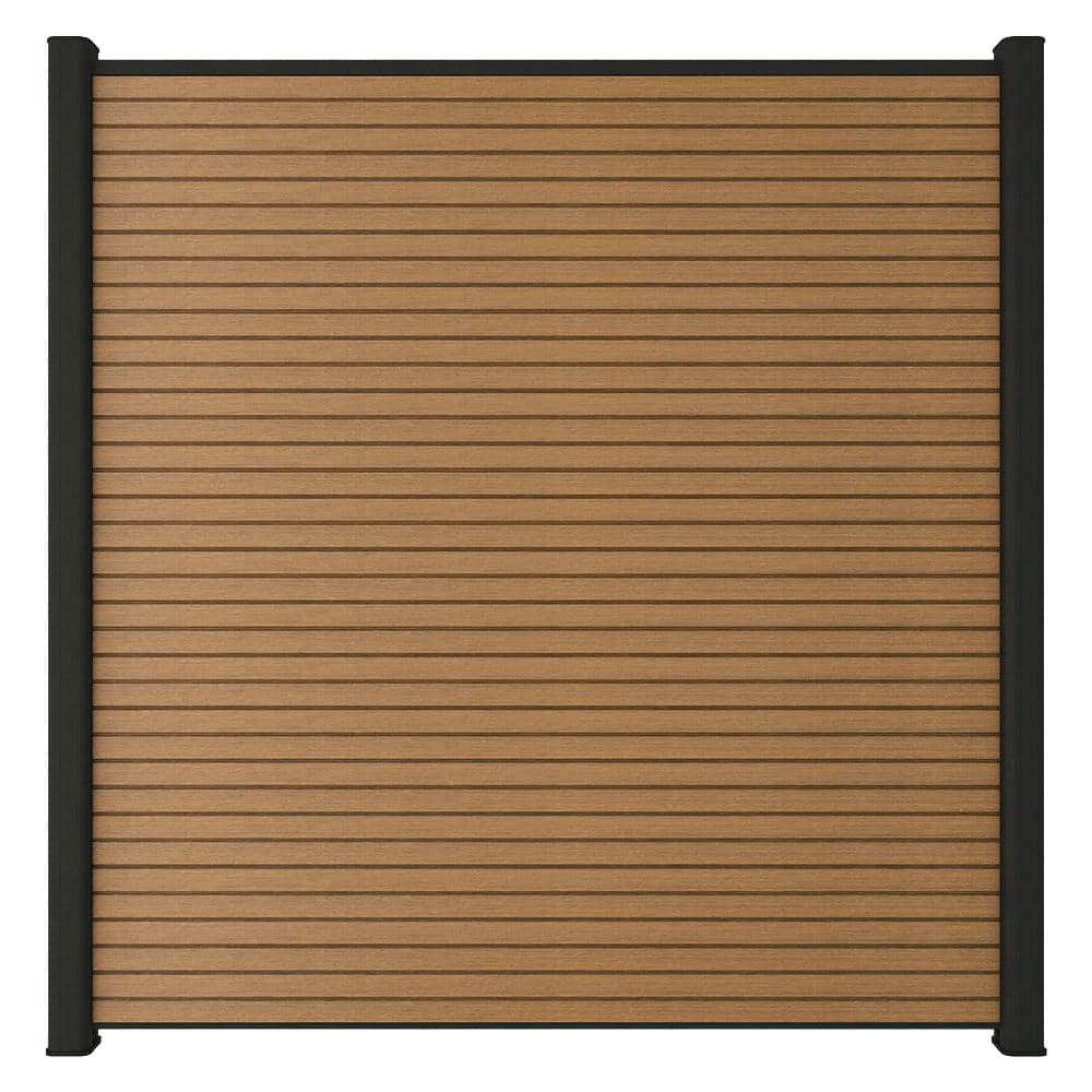 NewTechWood UltraEasy Fencing 6 ft. H x 6 ft. W Peruvian Teak Wood Plastic Composite Horizontal Fence Section with Black Frame