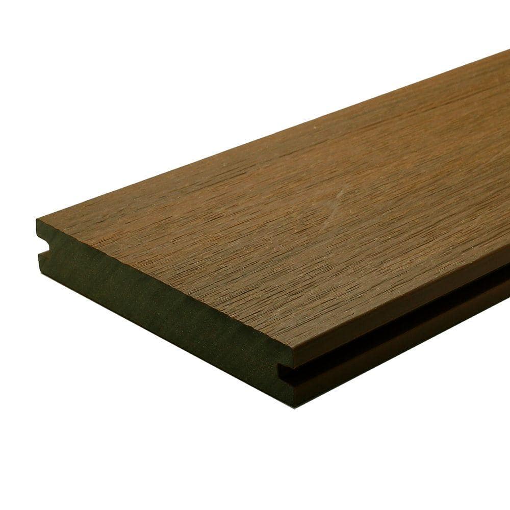 NewTechWood Naturale Magellan Series 1 in. x 5-1/2 in. x 0.5 ft. Peruvian Teak Composite Decking Board Sample with Groove
