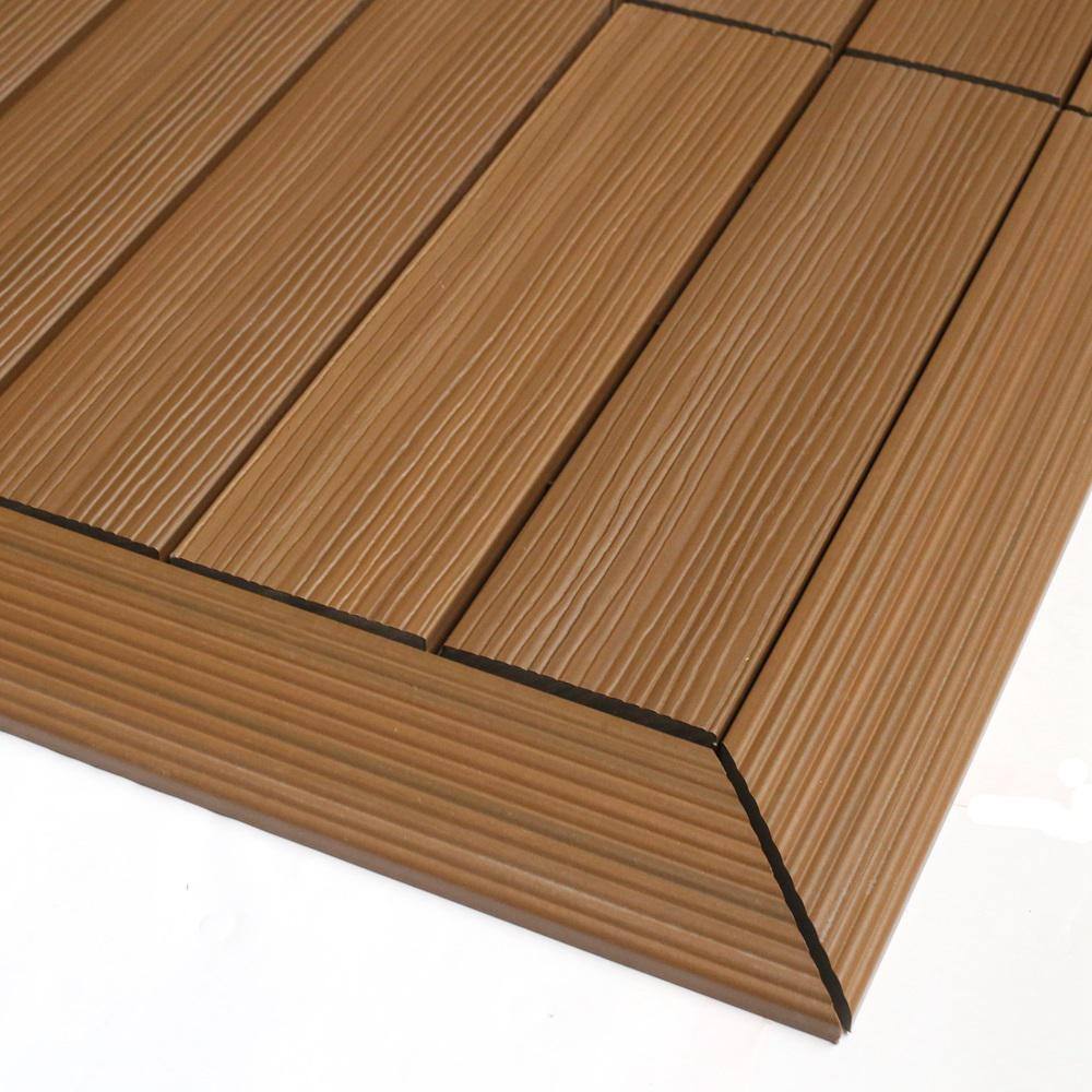 NewTechWood 1/6 ft. x 1 ft. Quick Deck Composite Deck Tile Outside Corner Fascia in Peruvian Teak (2-Pieces/Box)