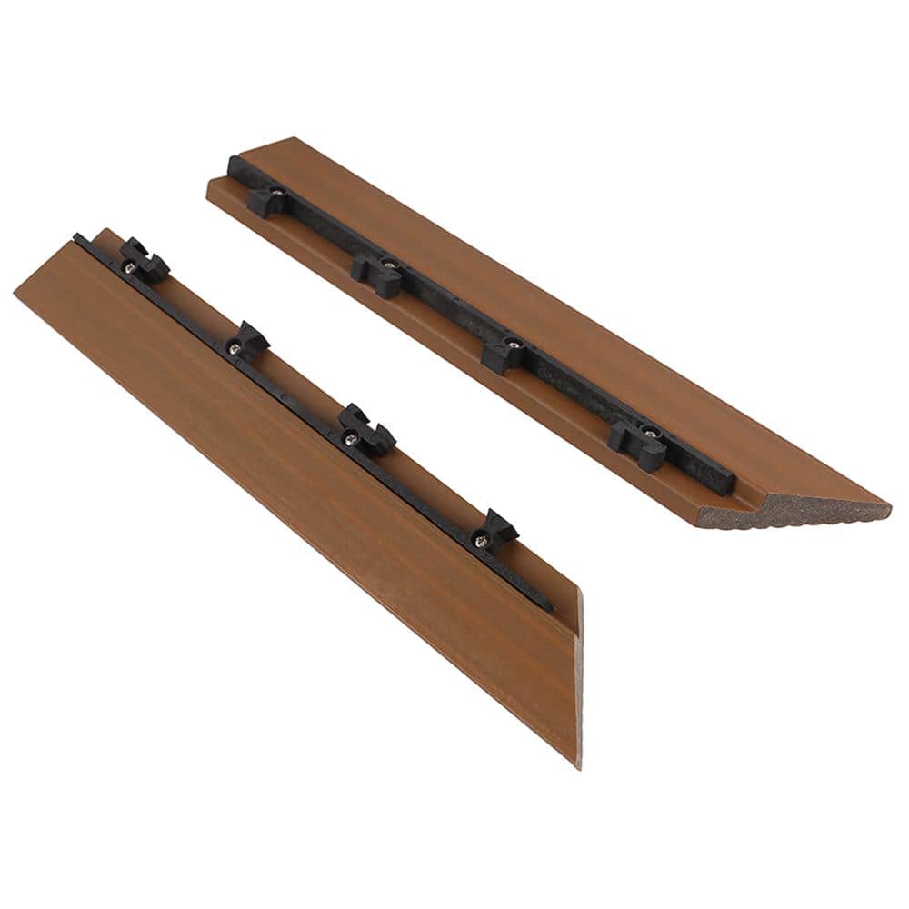 NewTechWood 1/6 ft. x 1 ft. Quick Deck Composite Deck Tile Outside Corner Fascia in Peruvian Teak (2-Pieces/Box)